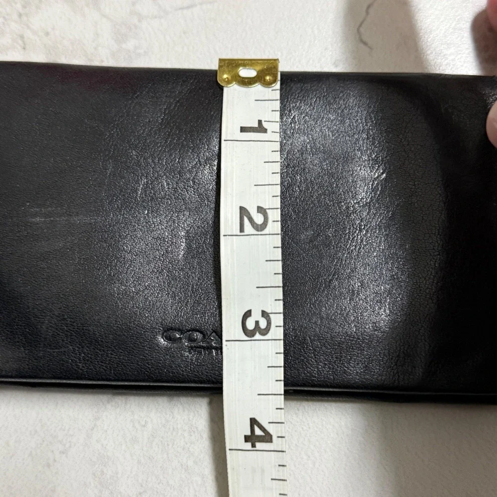 Coach Vintage Long Bifold Wallet Mens Black Good Leather Slim Blue Interior Logo